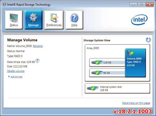 Intel Rapid Storage Technology (RST-VMD) Driver v.18.7.1.1003 Windows 10 / 11 64 bits